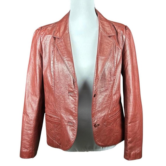 Vintage 70s Genuine Leather Burgundy Jacket - Picture 2 of 9